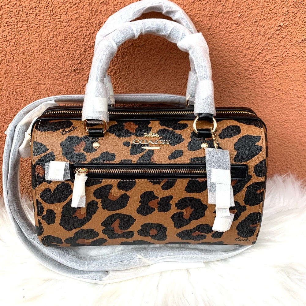 COACH ROWAN SATCHEL WITH LEOPARD PRINT NWT